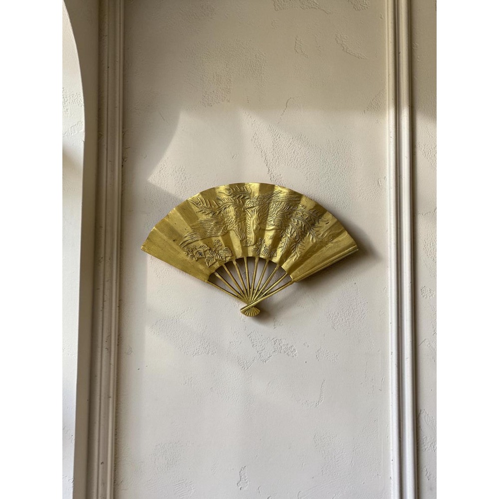 Vintage Brass Dragon Fan - Antique Asian Wall Decor Made in Taiwan